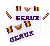 GEAUX White Jersey Sweater with Rhinestones
