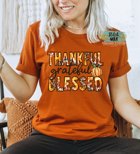 Thankful Grateful Blessed Printed Tee