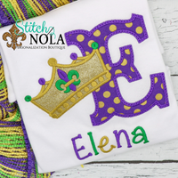 Personalized Mardi Gras Alpha with Crown Applique Shirt
