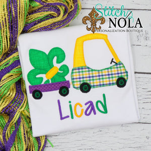Personalized Mardi Gras Coupe Pulling Wagon Applique Shirt