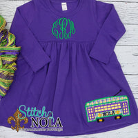 Personalized Mardi Gras Dress with Monogram & Street Car Applique Colored Garment