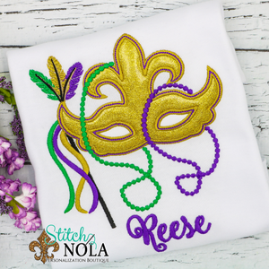 Personalized Mardi Gras Mask with Beads Applique Shirt
