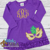 Personalized Mardi Gras Dress with Monogram feather Applique Colored Garment
