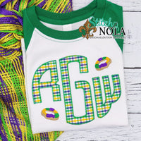 Personalized Mardi Gras Monogram with King Cakes Applique Shirt
