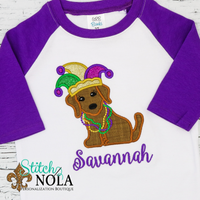 Personalized Mardi Gras Puppy with Jester Hat Applique
