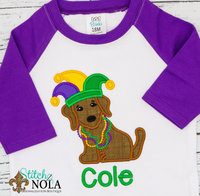 Personalized Mardi Gras Puppy with Jester Hat Applique
