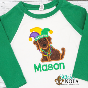 Personalized Mardi Gras Puppy with Jester Hat Applique