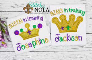 Personalized Mardi Gras Queen & King in Training Applique Shirt
