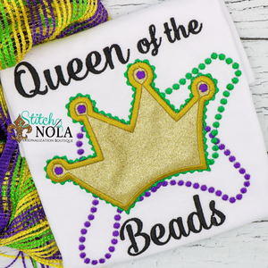 Personalized Mardi Gras Queen of the Beads Applique Shirt