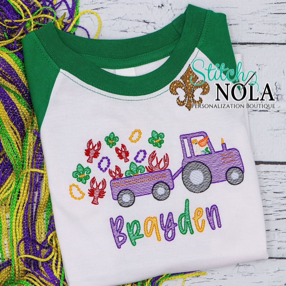 Personalized Mardi Gras Tractor with Crawfish & Beads Sketch Shirt