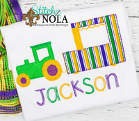 Personalized Mardi Gras Tractor Pulling Float Applique Shirt
