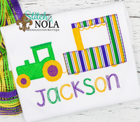 Personalized Mardi Gras Tractor Pulling Float Applique Shirt
