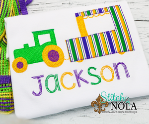Personalized Mardi Gras Tractor Pulling Float Applique Shirt