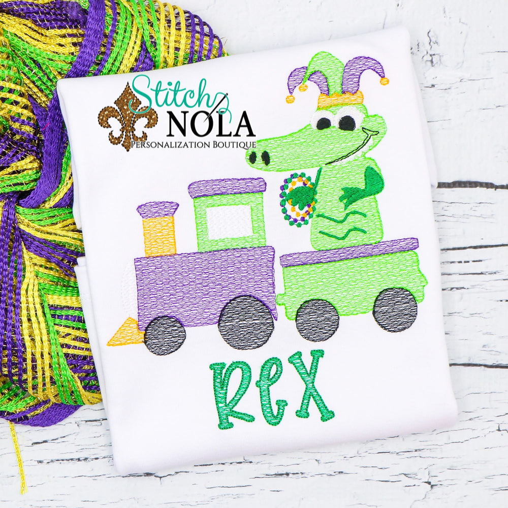 Personalized Mardi Gras Train with Alligator Sketch Shirt