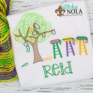 Personalized Mardi Gras Tree with Ladders Sketch Shirt