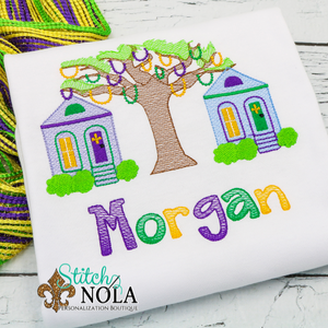 Personalized Mardi Gras Tree with Houses Sketch Shirt