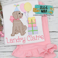 Personalized Birthday Puppy with Balloons & Cake Sketch Shirt