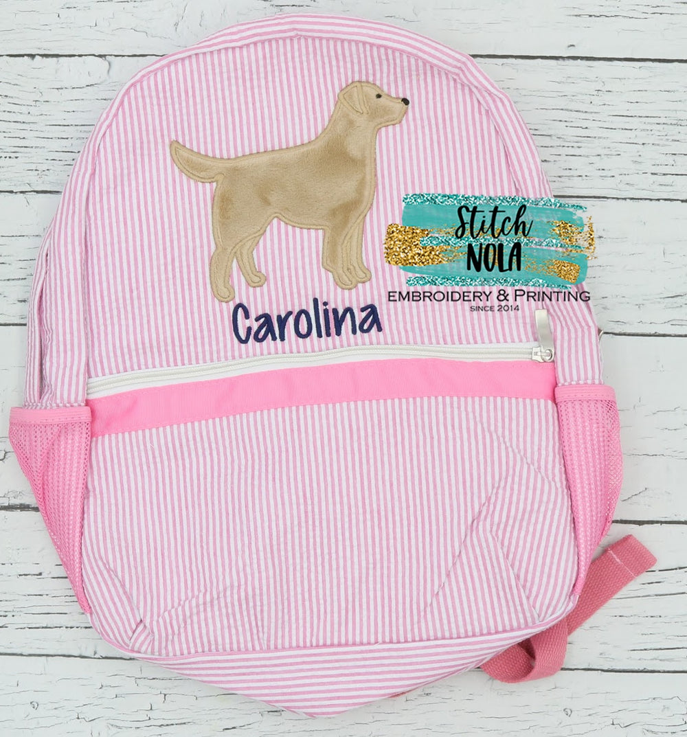 Personalized Seersucker Backpack with Lab Applique, Seersucker Diaper Bag, Seersucker School Bag, Seersucker Bag, Diaper Bag, School Bag, Book