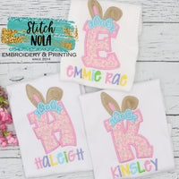 Personalized Easter Initial With Bunny Ears Appliqué Shirt