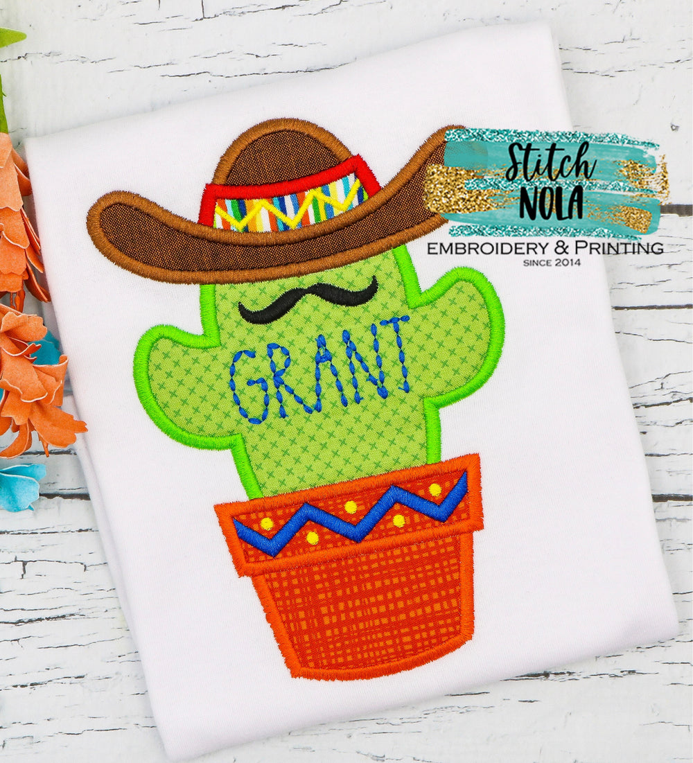 Personalized Cactus With Sombrero Applique Shirt