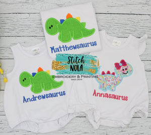 Personalized Dinosaur With Bow Appliqué Shirt