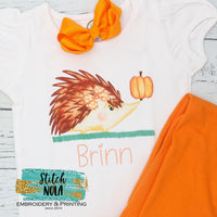 Personalized Girl Hedgehog with Pumpkin Printed Shirt
