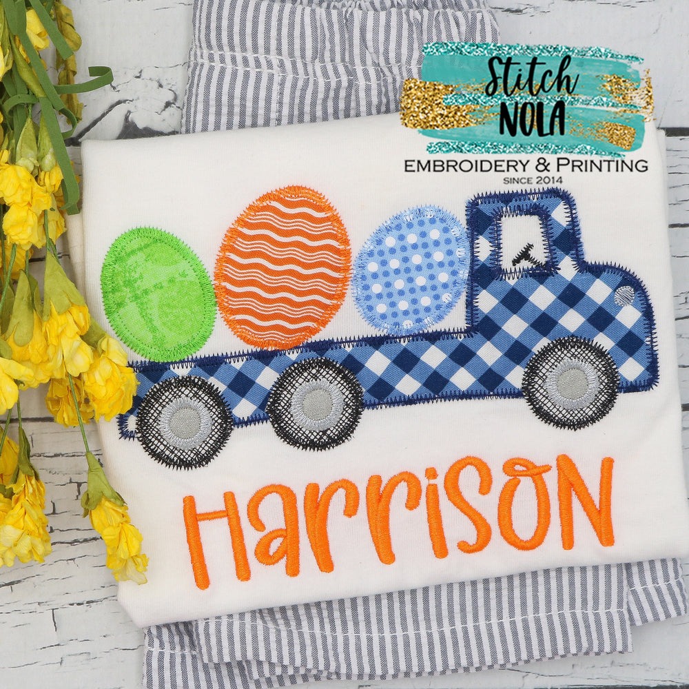 Personalized Easter Truck With Eggs Appliqué Shirt
