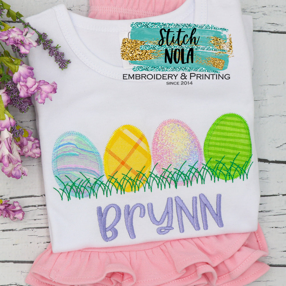 Personalized Easter Eggs in Grass Appliqué Shirt