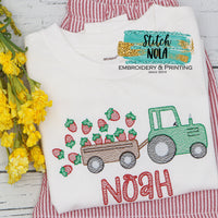 Personalized Tractor Pulling Strawberries Sketch Shirt