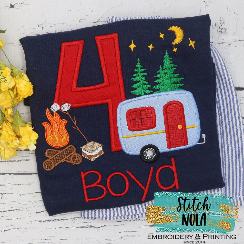 Personalized Birthday Camping Applique Colored Garment