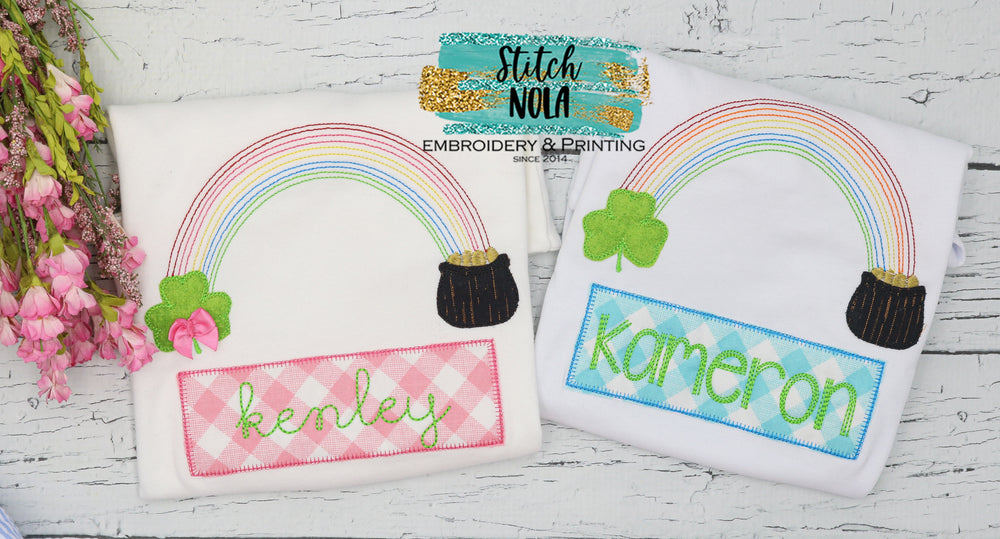 Personalized St. Patrick's Day Rainbow with Pot of Gold Appliqué Shirt