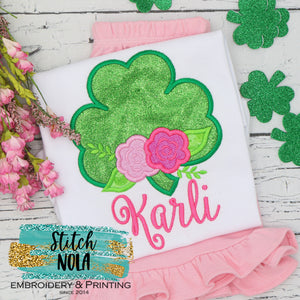 Personalized St. Patrick's Day Clover with Flowers Appliqué Shirt
