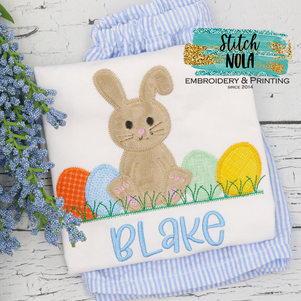 Personalized Easter Bunny With Eggs Appliqué Shirt