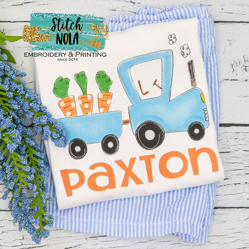 Personalized Easter Tractor With Carrots Printed Shirt