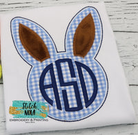 Personalized Easter Bunny Head with Monogram & Bow Appliqué Shirt
