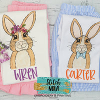 Personalized Easter Bunny With Flower Crown & Bow Tie Printed Shirt
