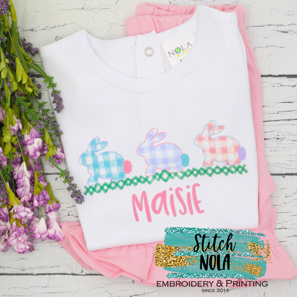 Personalized Gingham Easter Bunny Trio Printed Shirt