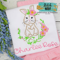 Personalized Vintage Easter Bunny with Flowers Sketch Shirt
