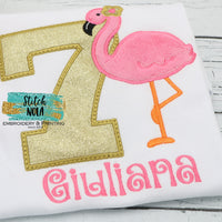 Personalized Flamingo Pineapple Birthday Applique Shirt