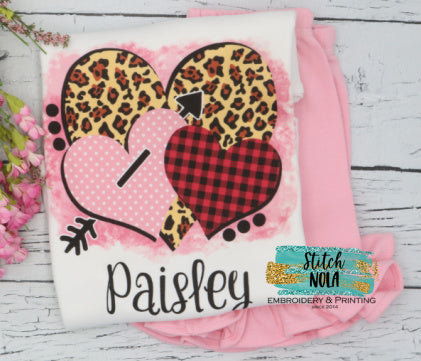 Personalized Heart Trio With Arrow Printed Shirt