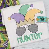 Personalized Mardi Gras Jester With Sunglasses Sketch Shirt