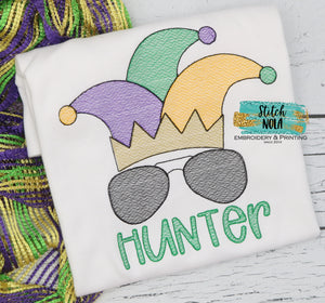 Personalized Mardi Gras Jester With Sunglasses Sketch Shirt
