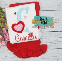 Personalized Valentine Alpha with Patch Hearts Applique Shirt
