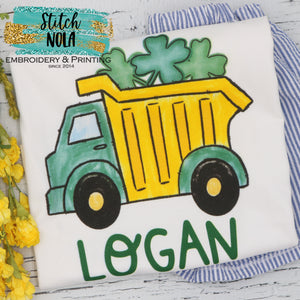 Personalized St. Patrick's Day Dump Truck With Clovers Printed Shirt