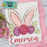 Personalized Easter Bunny Ears With Flower Crown Printed Shirt
