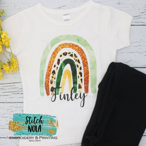 Personalized St. Patrick's Day Leopard Rainbow Printed Shirt