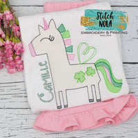 Personalized St. Patrick's Day Unicorn with Clovers Sketch Shirt