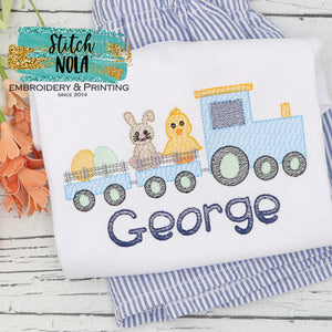 Personalized Easter Train With Bunny & Chick Sketch Shirt
