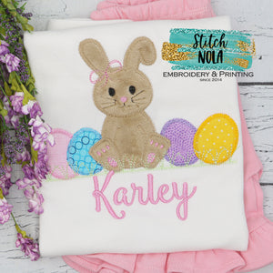 Personalized Easter Bunny With Eggs Appliqué Shirt