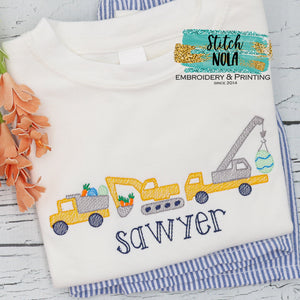 Personalized Easter Construction Vehicle Trio Sketch Shirt